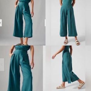 Athleta Playa Linen Wide Leg Crop Teal Pants - size 6 petite - new with tag